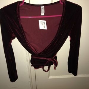 nwt burgundy velvet wrap around top!